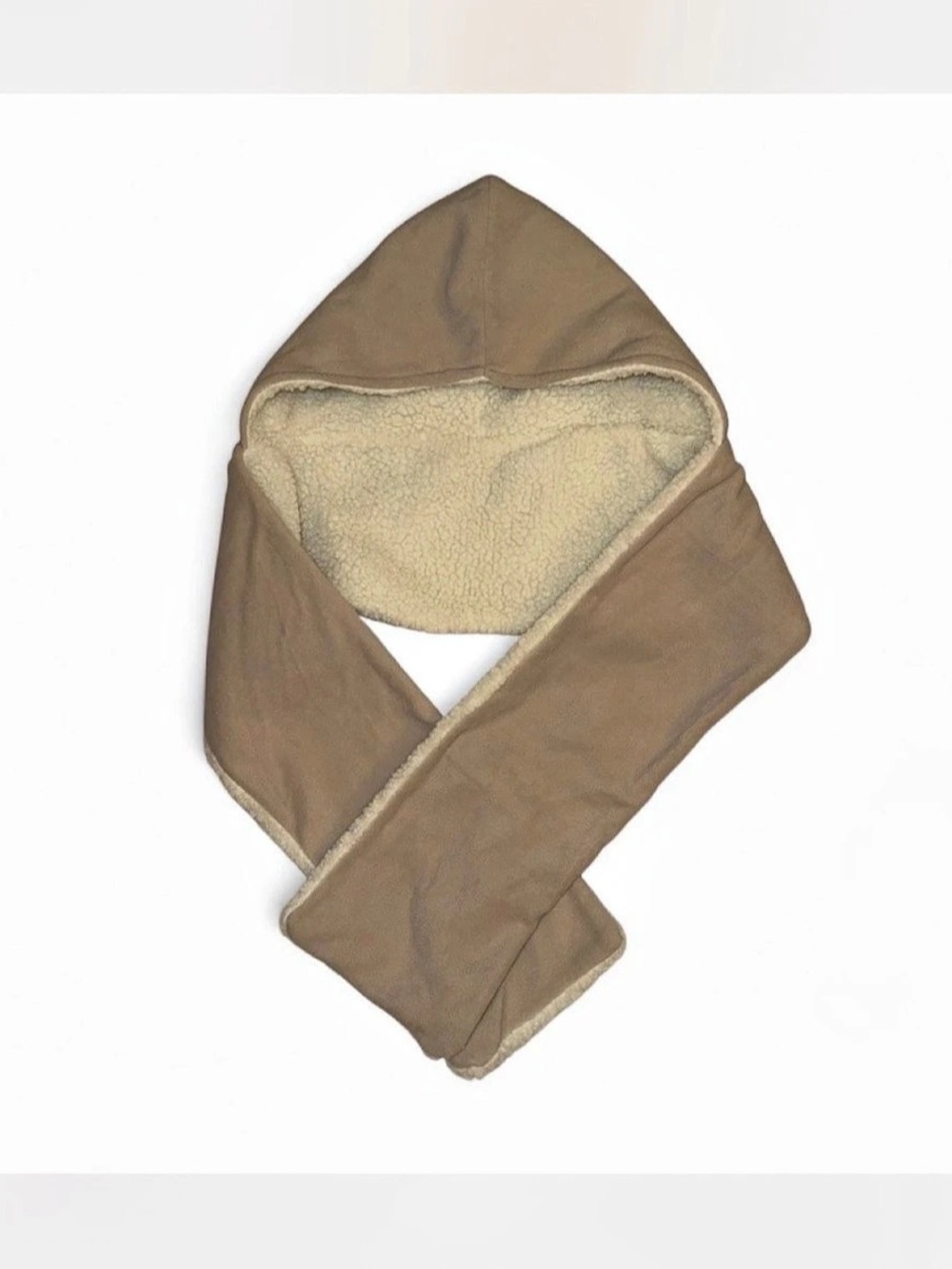 Fleece-Lined Hood Scarf in Light Pink & Cream